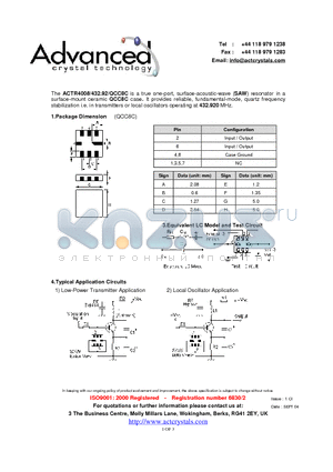 ACTR4008 datasheet - true one-port, surface-acoustic-wave (SAW) resonator
