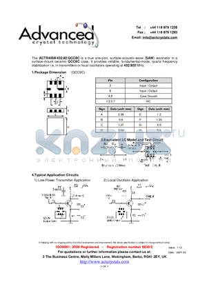 ACTR4008/432.92/QCC8C datasheet - true one-port, surface-acoustic-wave (SAW) resonator