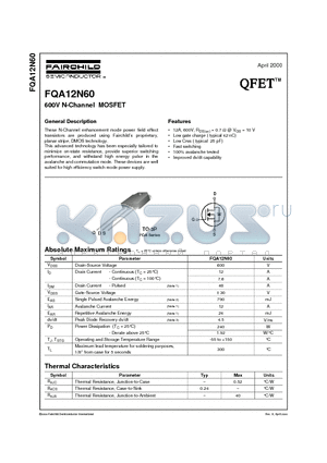 FQA12N60 datasheet - 600V N-Channel MOSFET
