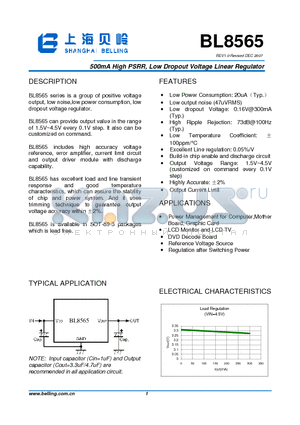 BL8565 datasheet - 500mA High PSRR, Low Dropout Voltage Linear Regulator