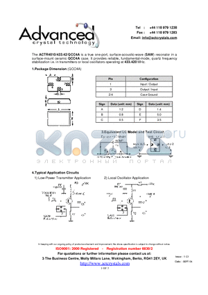 ACTR4010 datasheet - true one-port, surface-acoustic-wave (SAW) resonator