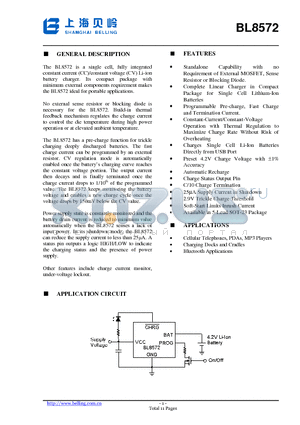 BL8572 datasheet - The BL8572 is a single cell, fully integrated