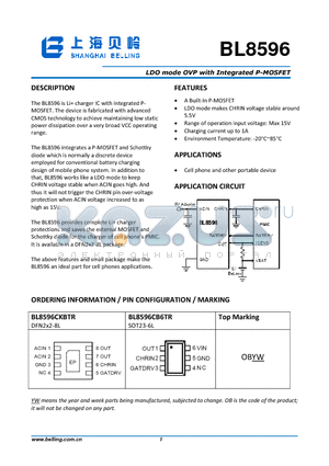 BL8596 datasheet - LDO mode OVP with Integrated P-MOSFET