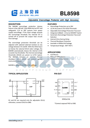 BL8598 datasheet - Adjustable Overvoltage Protector with High Accuracy