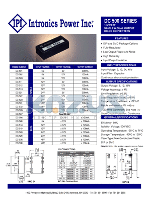 DC-509 datasheet - 1.5 WATT SINGLE & DUAL OUTPUT DC-DC CONVERTERS