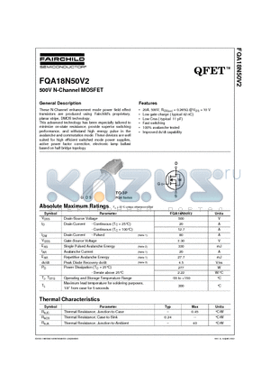 FQA18N50V datasheet - 500V N-Channel MOSFET