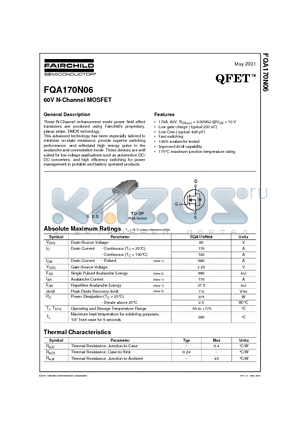 FQA170N06 datasheet - 60V N-Channel MOSFET