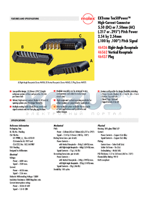 46436-1010 datasheet - EXTreme Ten50PowerTM High-Current Connector 5.50 (DC) or 7.50mm (AC)