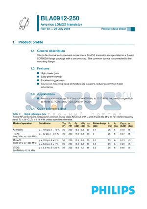 BLA0912-250 datasheet - Avionics LDMOS transistor