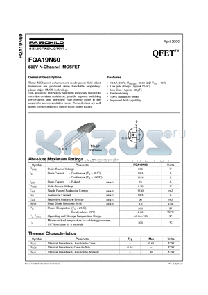 FQA19N60 datasheet - 600V N-Channel MOSFET