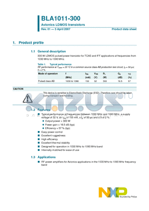 BLA1011-300 datasheet - Avionics LDMOS transistors