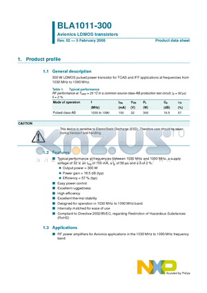 BLA1011-300 datasheet - Avionics LDMOS transistors