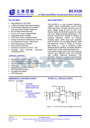 BL9328 datasheet - 1.5 MHz, Dual 800mA Synchronous Buck Converter