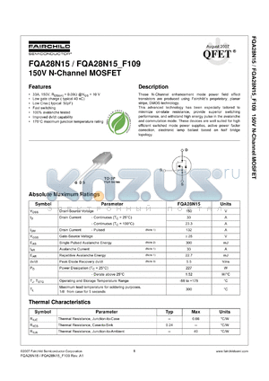 FQA28N15 datasheet - 150V N-Channel MOSFET