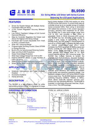 BL9590 datasheet - Six-String White LED Driver with Active Current