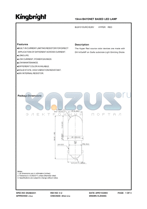 BLB101SURC-E28V datasheet - 10mm BAYONET BASED LED LAMP