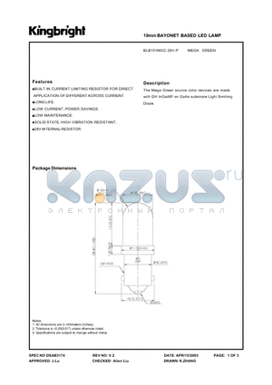 BLB101MGC-28V-P datasheet - 10mm BAYONET BASED LED LAMP