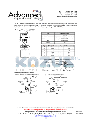 ACTR4105/303.825/QCC8C datasheet - true one-port, surface-acoustic-wave (SAW) resonator