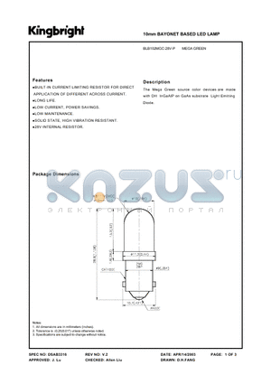 BLB102MGC-28V-P datasheet - 10mm BAYONET BASED LED LAMP