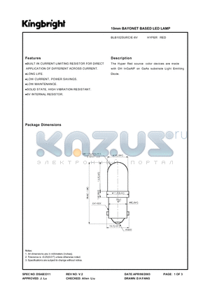 BLB102SURC-E-6V datasheet - 10mm BAYONET BASED LED LAMP