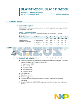 BLA1011S-200R datasheet - Avionics LDMOS transistors