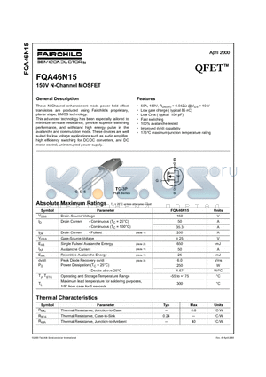 FQA46N15 datasheet - 150V N-Channel MOSFET