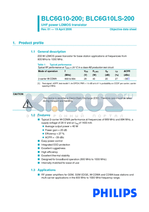 BLC6G10-200 datasheet - UHF power LDMOS transistor