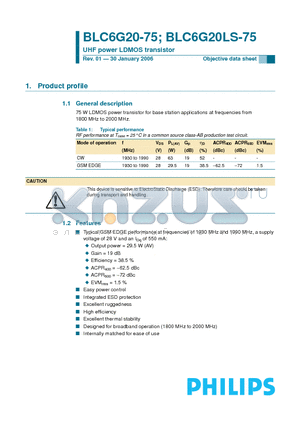 BLC6G20LS-75 datasheet - UHF power LDMOS transistor