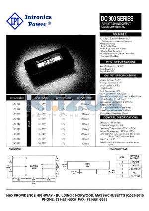 DC-921 datasheet - 7.5 WATT SINGLE OUTPUT DC-DC CONVERTERS