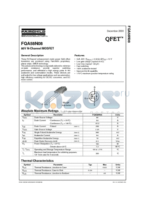 FQA58N08 datasheet - 80V N-Channel MOSFET