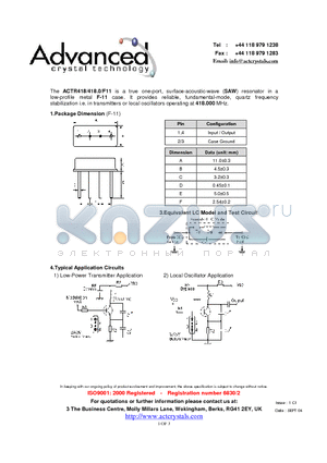 ACTR418 datasheet - true one-port, surface-acoustic-wave (SAW) resonator