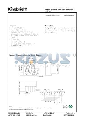 DC03-11EWA datasheet - 7.62mm (0.3INCH) DUAL DIGIT NUMERIC DISPLAY