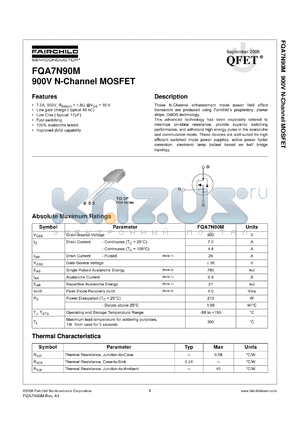 FQA7N90M datasheet - 900V N-Channel MOSFET