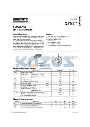 FQA85N06 datasheet - 60V N-Channel MOSFET