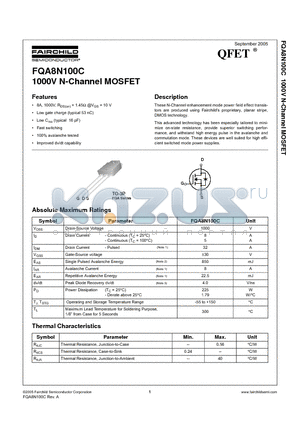 FQA8N100C datasheet - 1000V N-Channel MOSFET