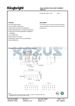 DC04-11YWA datasheet - 10mm (0.4INCH) DUAL DIGIT NUMERIC DISPLAY