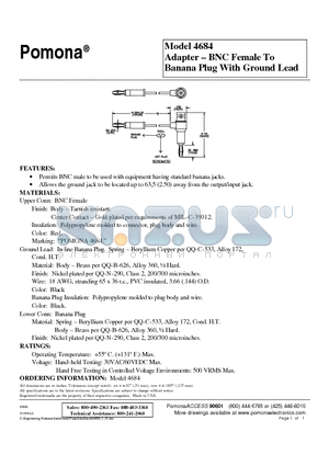 4684 datasheet - Adapter - BNC Female To Banana Plug With Ground Lead