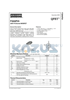 FQA9P25 datasheet - 250V P-Channel MOSFET