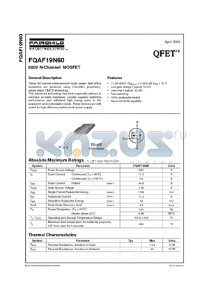 FQAF19N60 datasheet - 600V N-Channel MOSFET