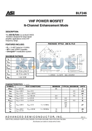 BLF246 datasheet - VHF POWER MOSFET
