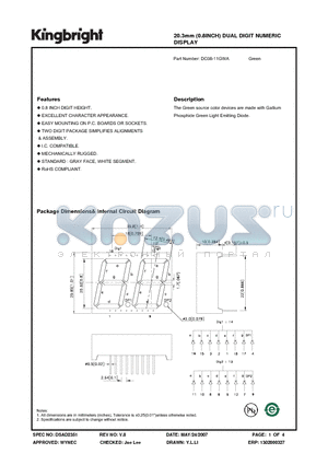 DC08-11GWA datasheet - 20.3mm (0.8INCH) DUAL DIGIT NUMERIC DISPLAY