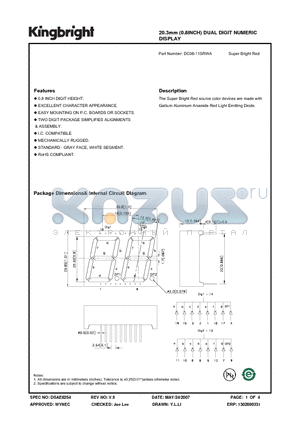 DC08-11SRWA datasheet - 20.3mm (0.8INCH) DUAL DIGIT NUMERIC DISPLAY