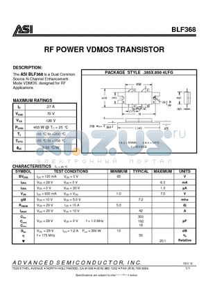 BLF368 datasheet - RF POWER VDMOS TRANSISTOR