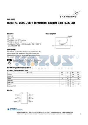 DC09-73 datasheet - Directional Coupler 0.81-0.96 GHz