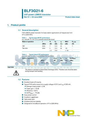 BLF3G21-6 datasheet - UHF power LDMOS transistor