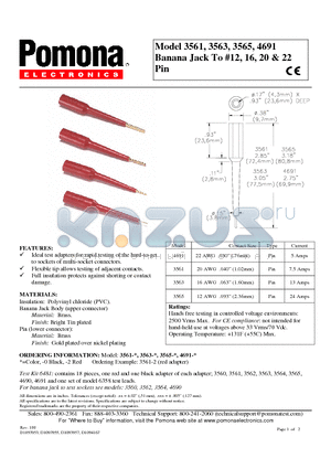 4691 datasheet - Banana Jack To #12, 16, 20 & 22 Pin