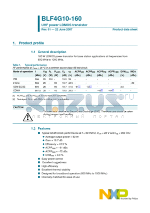 BLF4G10-160 datasheet - UHF power LDMOS transistor