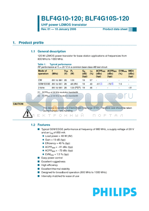 BLF4G10S-120 datasheet - UHF power LDMOS transistor