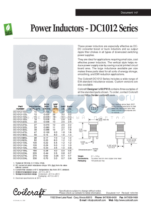 DC1012-274L datasheet - Power Inductors