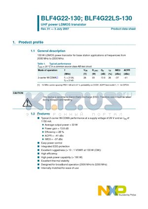 BLF4G22LS-130 datasheet - UHF power LDMOS transistor